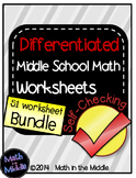 Middle School Math Bundle of Self-Checking Worksheets - Di