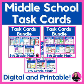 Preview of Middle School Math Bundle of Task Cards for 6th 7th 8th Grade