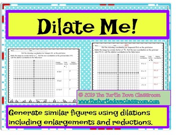 Preview of Middle School Math Center: Similar figures using dilations on a graph and table