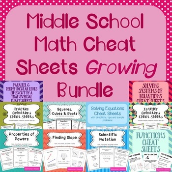 Preview of Middle School Math Cheat Sheets/Reference Sheets Bundle