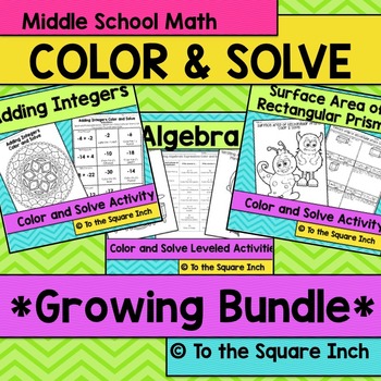 Preview of Middle School Math Color and Solve Bundle