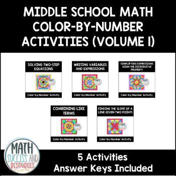 Preview of Middle School Math Color by Number Activities Bundle (Volume 1)
