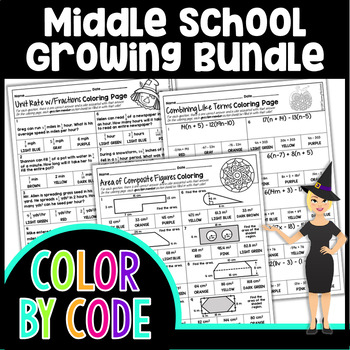 Preview of Middle School Math Color By Number Growing Bundle