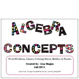 Middle School Math Concept Activities:  Coloring, Riddles,