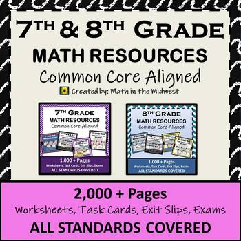 Preview of Middle School Math Curriculum Resources Bundle - 7th and 8th Grade ALL STANDARDS