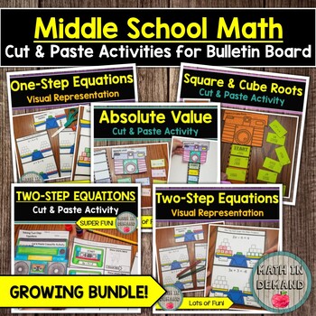 Preview of Middle School Math Cut & Paste Activities for Bulletin Boards