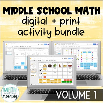 Preview of Middle School Math Digital and Print Activity Bundle Volume 1