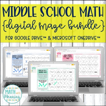 Preview of Middle School Math DIGITAL Maze Activity Bundle for Google & OneDrive