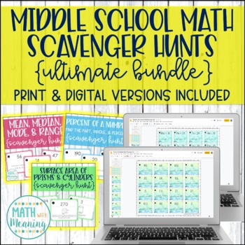 Preview of Middle School Math DIGITAL & PRINT Scavenger Hunt Activity Ultimate Super Bundle