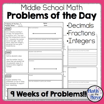 Preview of Daily Word Problems for Middle School Math - Number Sense