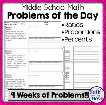 Preview of Daily Word Problems for Middle School Math - Ratios and Proportional Reasoning