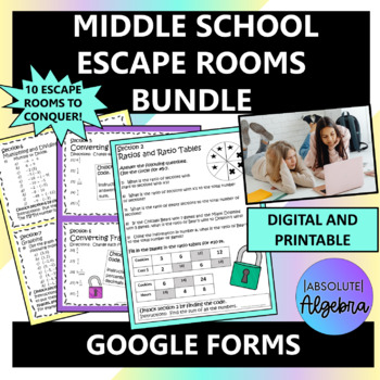 Preview of Middle School Math Digital Escape Room Bundle
