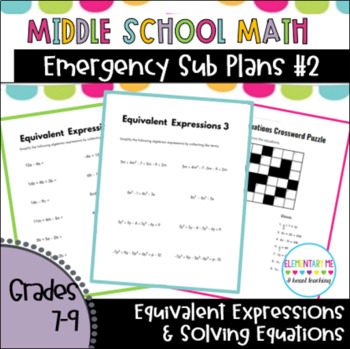Preview of Middle School Math Emergency Sub Plans #2 {Equivalent Expressions}