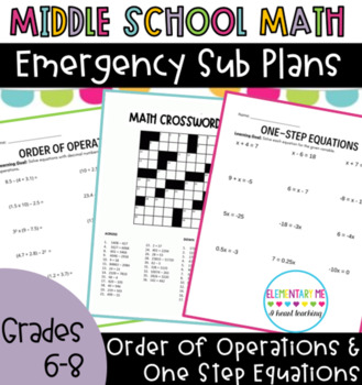 Preview of Middle School Math Emergency Sub Plans {Order of Operations & 1 Step Equations}
