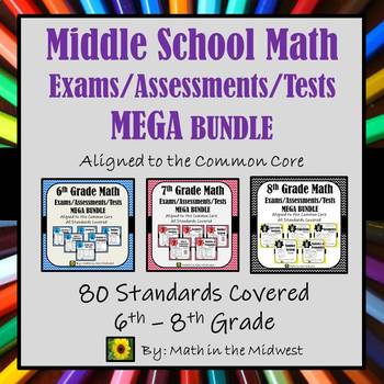 Preview of Middle School Math Exams/Assessments/Tests MEGA BUNDLE {6 - 8th Grade} EDITABLE