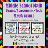 Middle School Math Exams/Assessments/Tests MEGA BUNDLE {6 