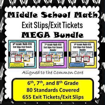Preview of Middle School Math Exit Slips/Exit Tickets MEGA BUNDLE {6 - 8th Grade}
