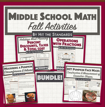 Preview of Middle School Math Fall Activities BUNDLE Pumpkin Thanksgiving Holiday