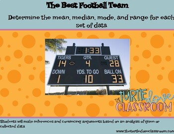 Preview of Middle School Math Football Scores: What's the  Mean, Median, Mode, Range?