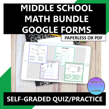 Preview of Middle School Math Google Forms Practice Quiz Bundle