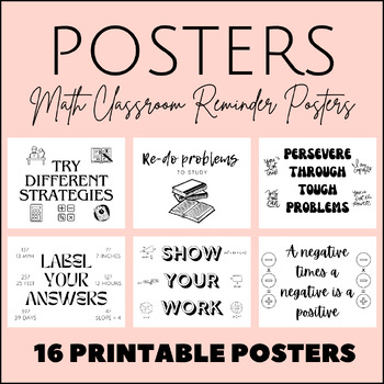 Preview of Middle School Math & High School Math Classroom Reminder Posters, Quotes, Signs