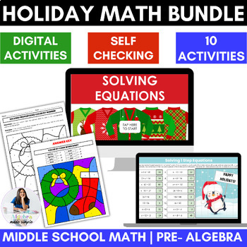 Preview of Middle School Math Holiday Christmas Bundle Digital Print Pre Algebra Activities