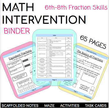Preview of Middle School Math Intervention Basic Fraction Skills Binder