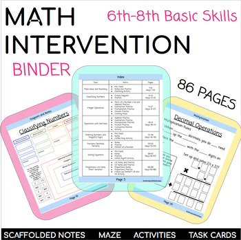 Preview of Middle School Math Intervention Basic Skills Binder 85+ Pages