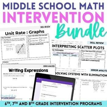 Preview of Middle School Math Intervention Bundle | 6th, 7th and 8th Grade Math RTI