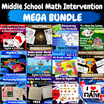 Preview of Middle School Math Intervention Math Bundle Sub Plans SPED Math Review Test Prep