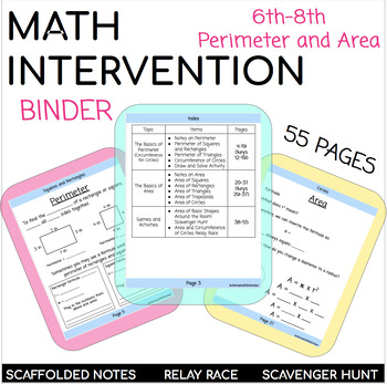 Preview of Middle School Math Intervention Perimeter and Area of Basic Shapes Binder