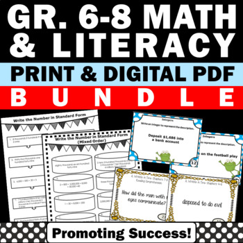 Preview of Place Value Integers Novel Study 6th 7th Grade Math Literacy Activities Bundle