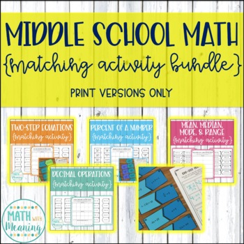 Preview of Middle School Math Matching Activity Bundle - 18 Fun Low-Prep Activities