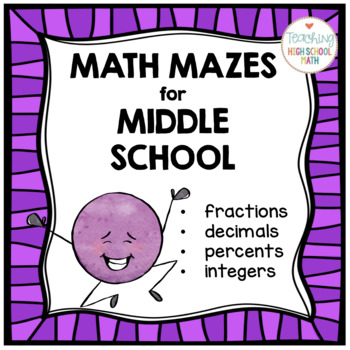 Preview of Middle School Math Mazes FRACTIONS Integers Percents Decimals