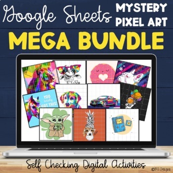 Preview of Middle School Math Mystery Pixel Puzzles Bundle - 6th & 7th Grade