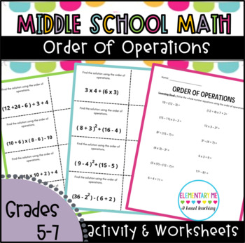Preview of Middle School Math Order of Operations Activity and Worksheets {PEMDAS}