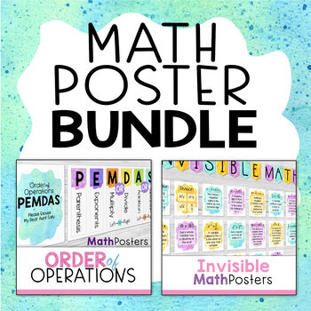 Preview of Middle School Math Poster Bundle - PEMDAS & Invisible Math (Watercolor)