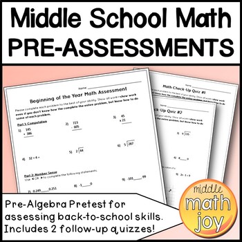 Preview of Middle School Math Pre-Assessment plus Check-In Quizzes
