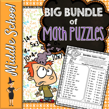 Preview of Middle School Math Puzzles Growing Bundle!