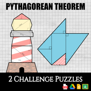 Preview of Middle School Math: Pythagorean Theorem Puzzles - 2 Challenge Worksheets