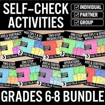 Preview of Middle School Math Review Bundle | Print and Go | Self-Check Activities