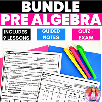 Preview of Pre Algebra Skills Review Scaffolded Guided Notes Worksheets Middle School Math
