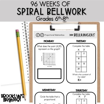 Preview of Middle School Math Spiral Review Bellringers and Bellwork