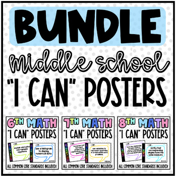 Preview of Middle School Math Bundle (Grades 6-8) Common Core "I Can" | Classroom Posters