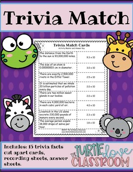 Preview of Middle School Math Station: Scientific Notation Trivia Match Game