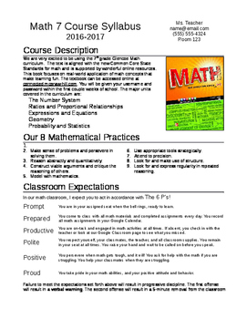 Preview of Middle School Math Syllabus (Editable)