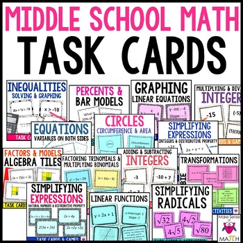 Preview of Middle School Math Task Cards Bundle