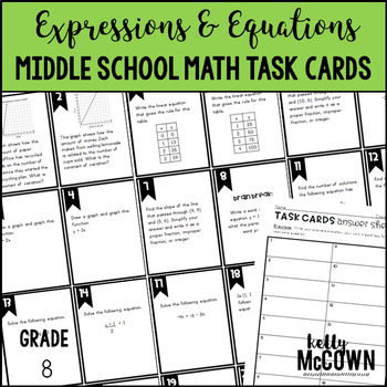 Preview of Middle School Math Task Cards: Expressions & Equations {Grade 8: Set 2}