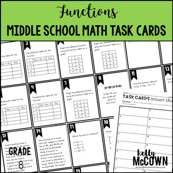 Preview of Middle School Math Task Cards: Functions {Grade 8: Set 4}