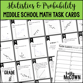 Preview of Middle School Math Task Cards: Statistics & Probability {Grade 8: Set 8}